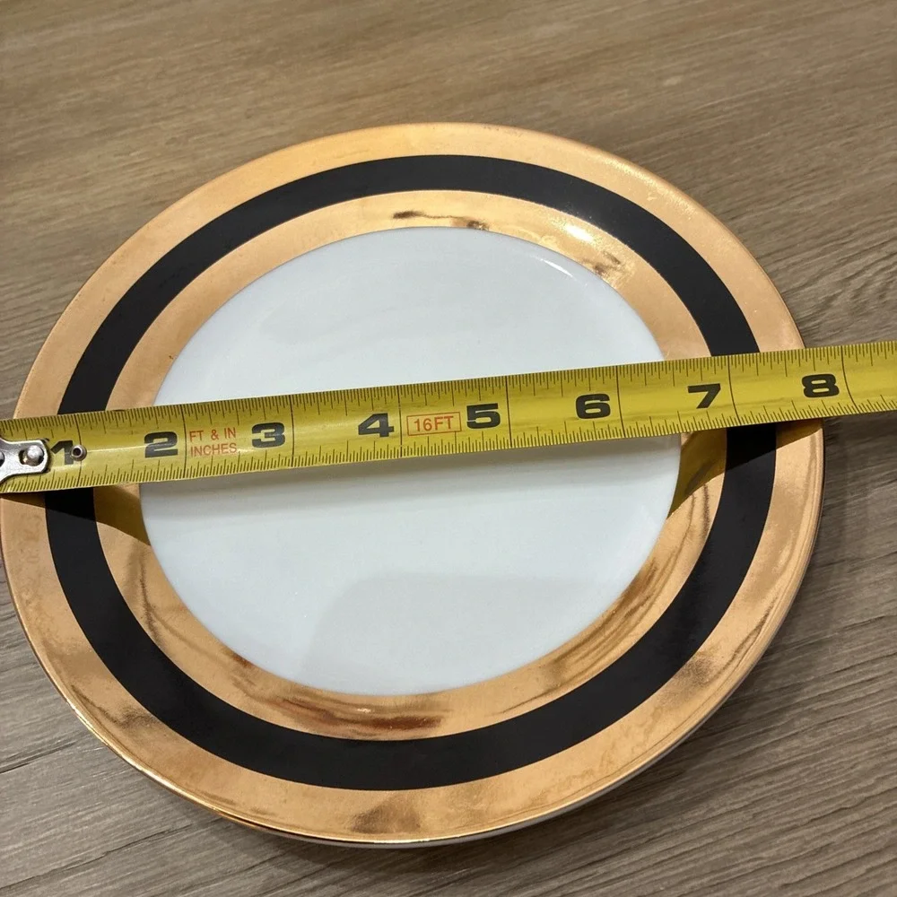 I. Godinger & Co Black & Gold Stripe Porcelain Dessert Plates Set of 4